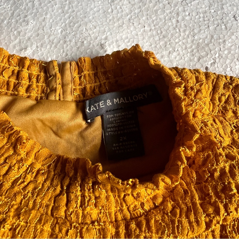 Kate & Mallory Mustard Yellow Lace Blouse with Ruffles-Size 2X - Picture 2 of 16